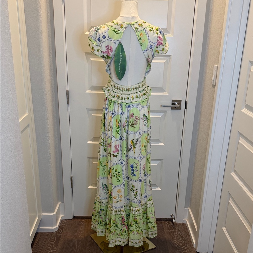 FARM Rio Floral Porcelain Green Long Dress Size S - Picture 11 of 11
